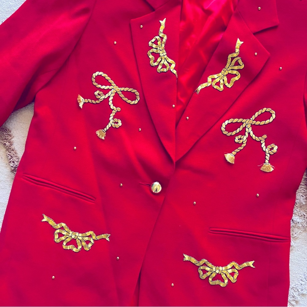 Vintage Harlan Blazer Gold Bow Accents Womens 12 shoulder pads Made in the USA - Picture 3 of 8